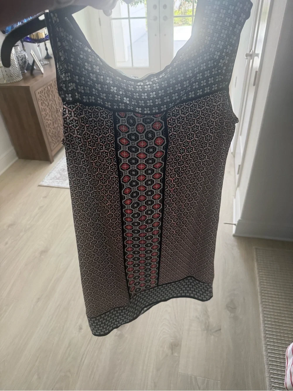 Max Studio Black and Pink Geometric Sleeveless Shift Dress